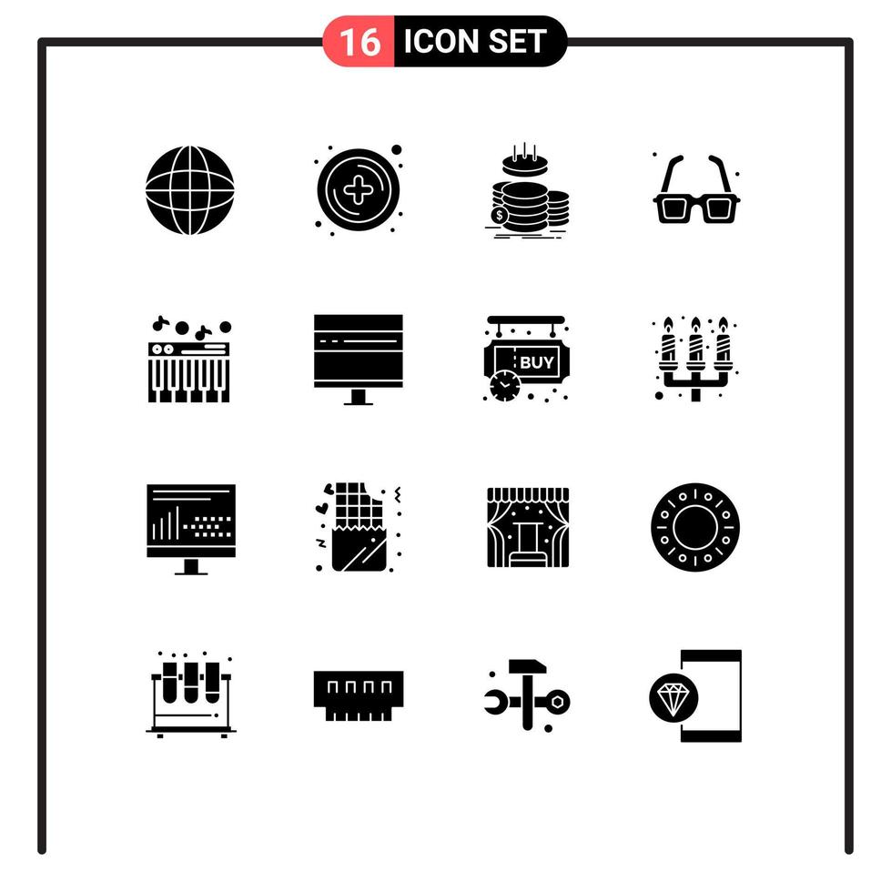 grupo de símbolos de ícone universal de 16 glifos sólidos modernos de moedas de parque de dia dos namorados fontes de economia editáveis elementos de design vetorial vetor