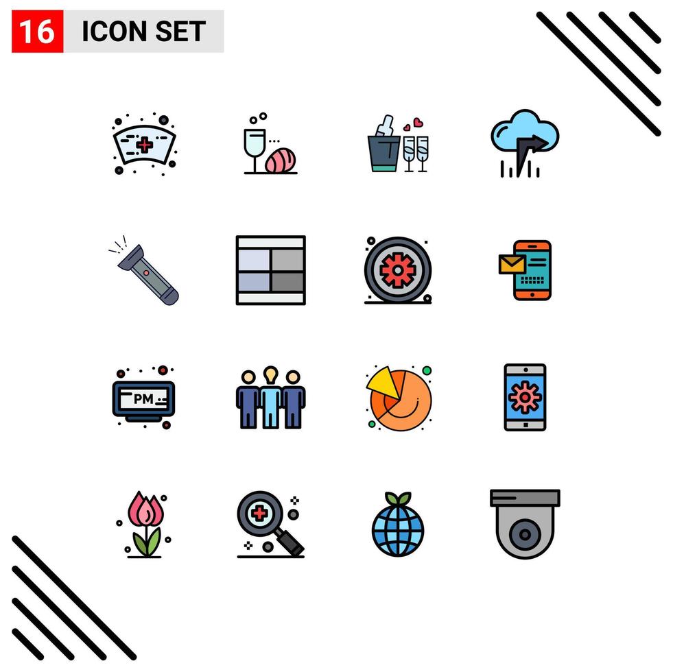 pacote de interface do usuário de 16 linhas básicas cheias de cores planas de elementos de design de vetores criativos editáveis de seta de vidro de luz de acampamento