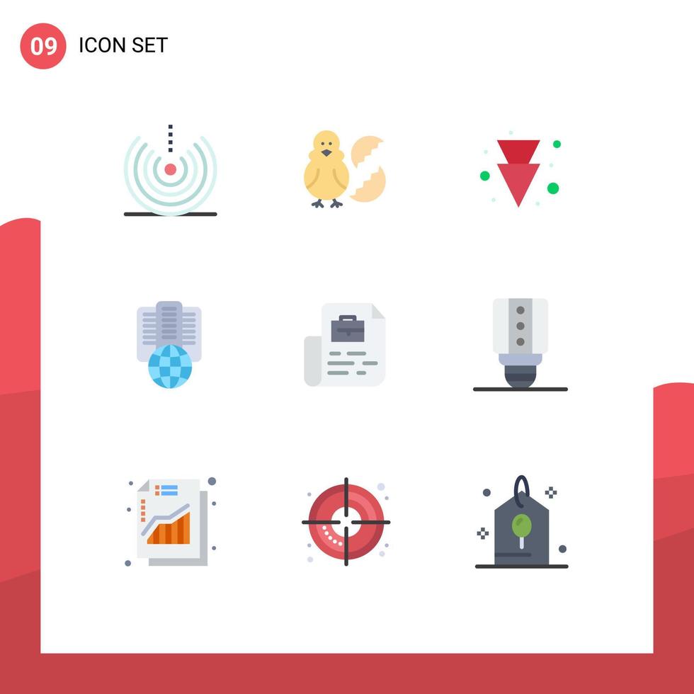 conjunto de cores planas de interface móvel de 9 pictogramas de elementos de design de vetor completo editável de internet de bebê de proxy de documento