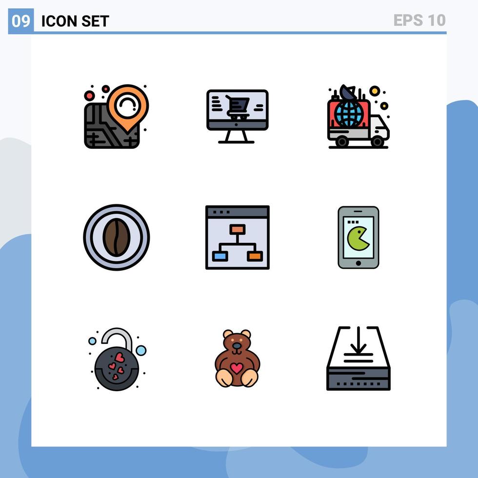 grupo de 9 sinais e símbolos de cores planas de linha preenchida para alimentos de transmissão de grãos comerciais cozinhando elementos de design de vetores editáveis