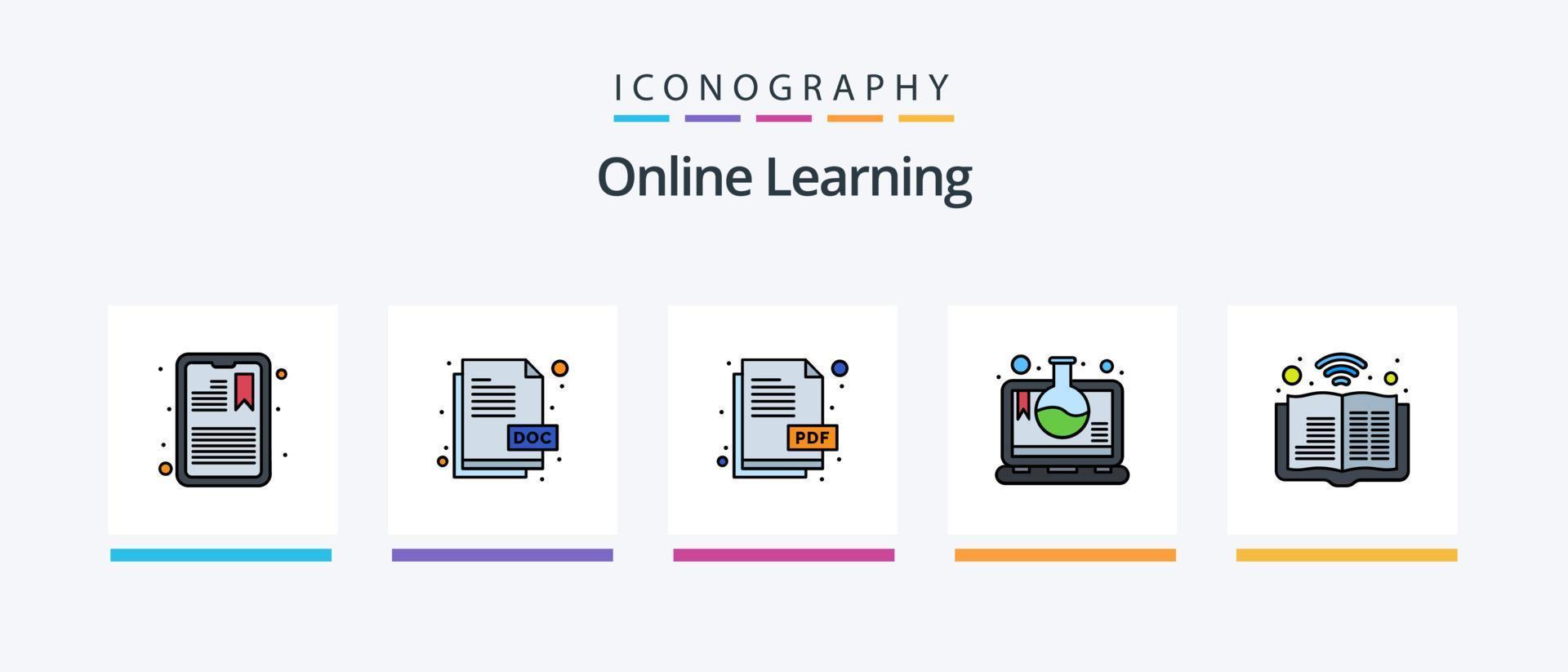 linha de aprendizagem on-line cheia de 5 ícones, incluindo notas. documentos. distintivo. notas. Arquivo. design de ícones criativos vetor