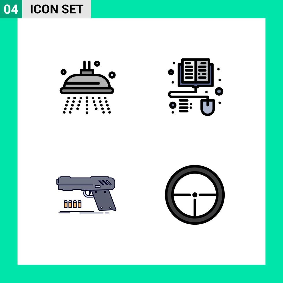 conjunto de 4 pacotes comerciais de cores planas de linha preenchida para livros de atiradores de água, elementos de design de vetores editáveis do exército de armas