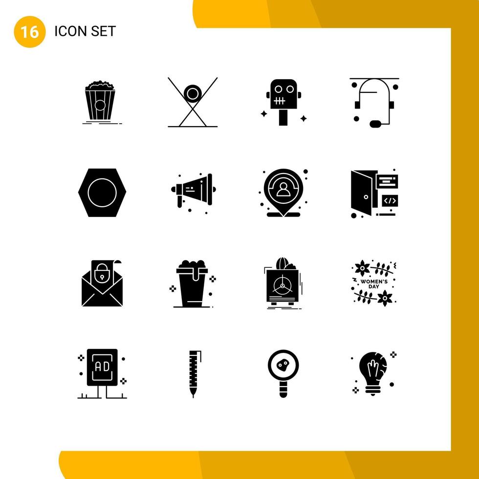 16 conceito de glifo sólido para sites móveis e aplicativos parafuso suporte sushi ajuda elementos de design de vetores editáveis de comunicação