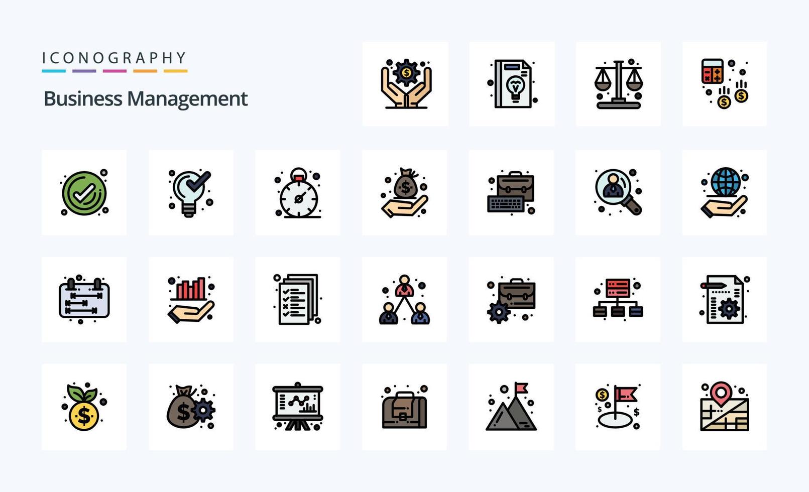 Pacote de ícones de estilo cheio de linha de gerenciamento de negócios 25 vetor