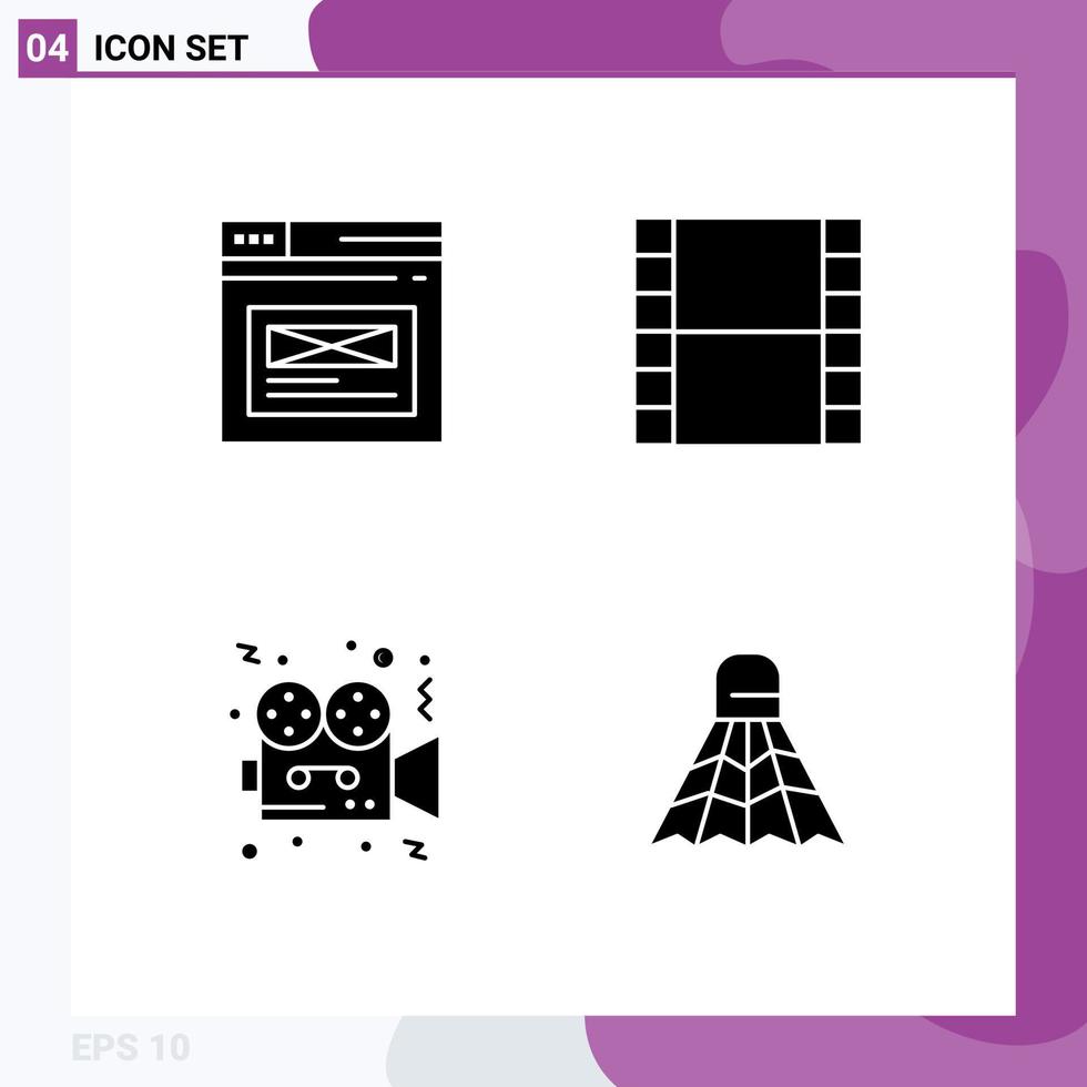 pacote de ícones de vetores de estoque de 4 sinais e símbolos de linha para elementos de design de vetores editáveis de filme de tira de site de câmera de internet