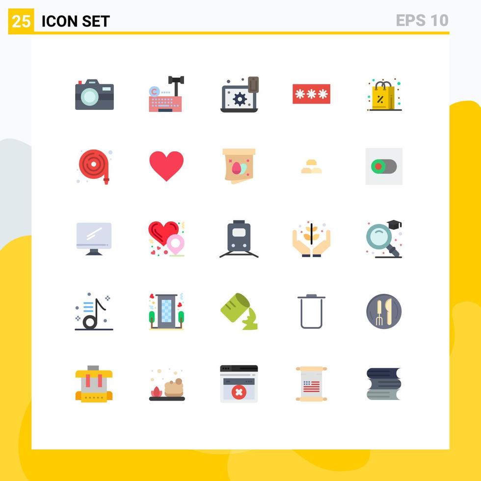 pacote de 25 sinais e símbolos modernos de cores planas para mídia impressa na web, como configuração de código de camada de chave de senha, elementos de design vetorial editáveis vetor