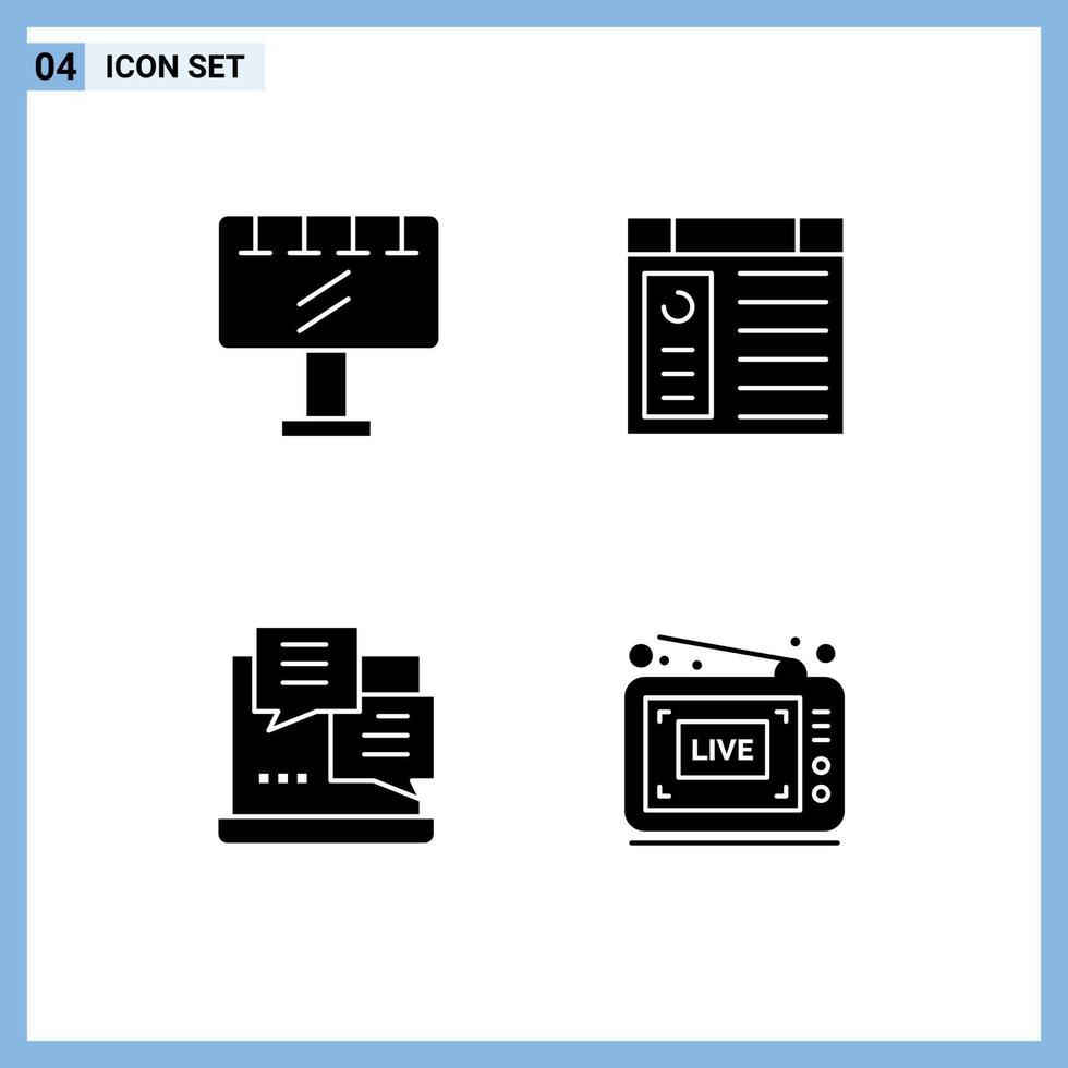 grupo de símbolos de ícone universal de glifos sólidos modernos de placa de sinal página de anúncio na internet elementos de design de vetores editáveis da web