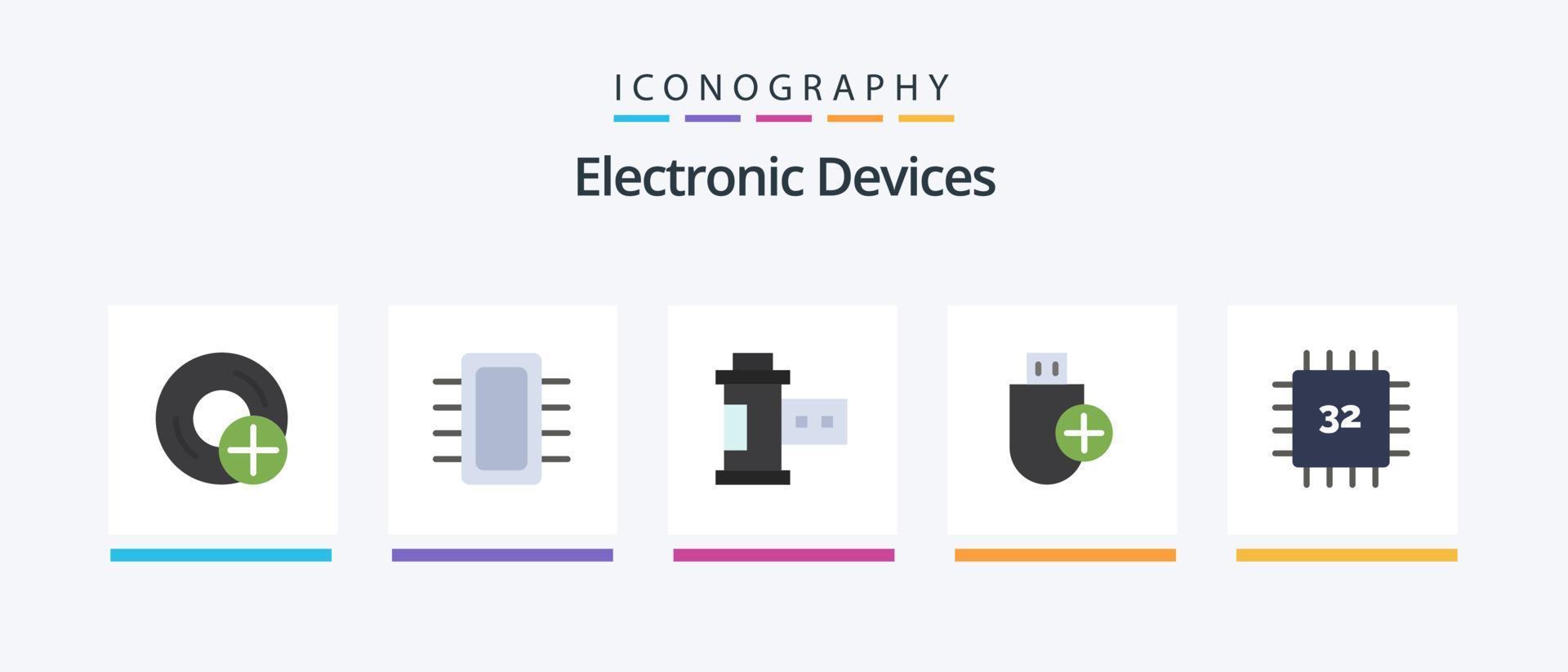 dispositivos flat 5 icon pack incluindo hardware. computadores. gadget. adicionar. foto. design de ícones criativos vetor