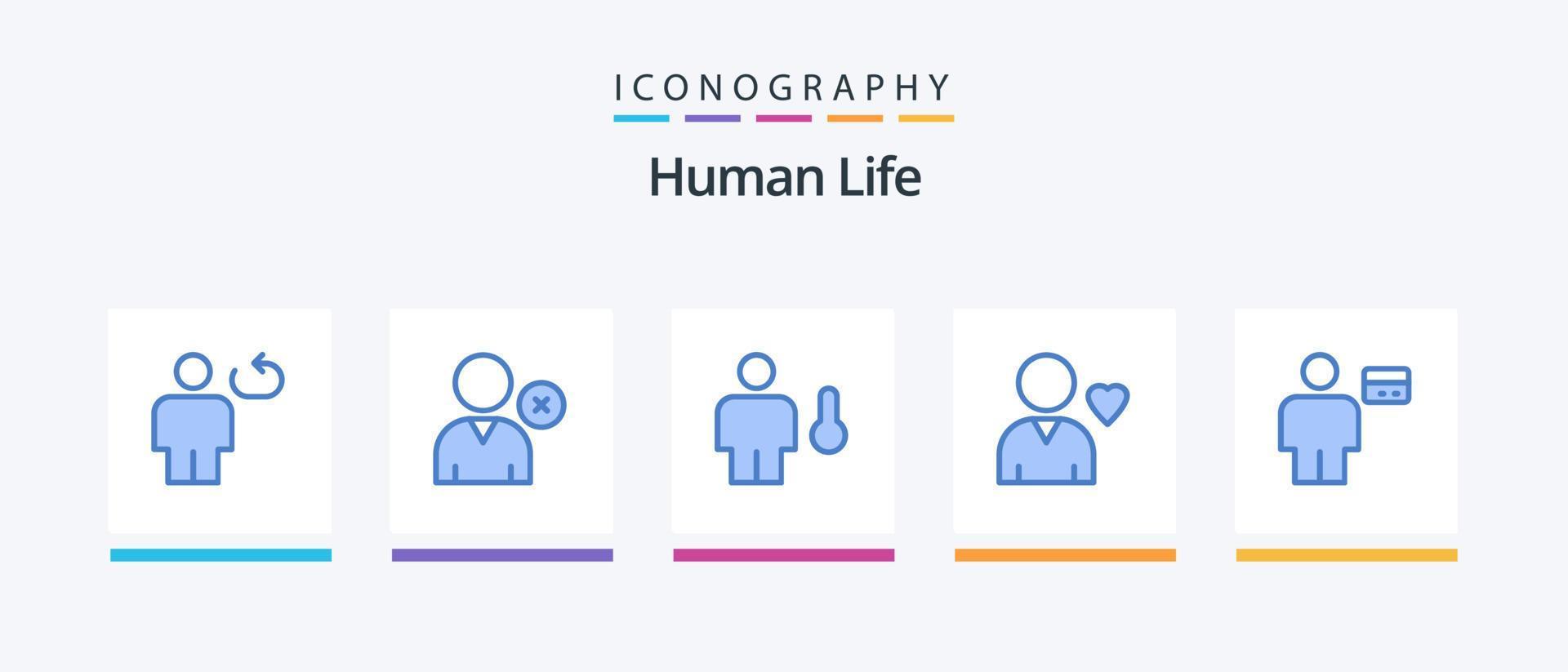 pacote de ícones azul humano 5, incluindo corpo. coração. avatar. amigo. temperatura. design de ícones criativos vetor