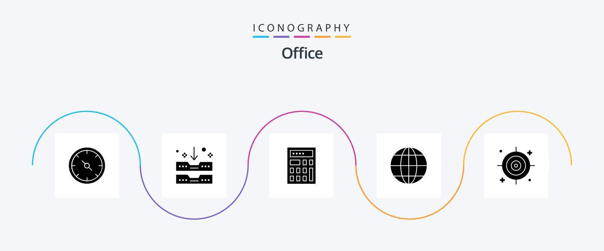 Pacote de ícones Office Glyph 5 incluindo alvo. o negócio. calculadora. escola. global vetor