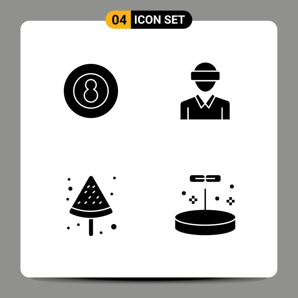 4 ícones criativos, sinais e símbolos modernos de sinuca, homem, esporte, comida, movimento, comida, elementos de design vetorial editáveis vetor