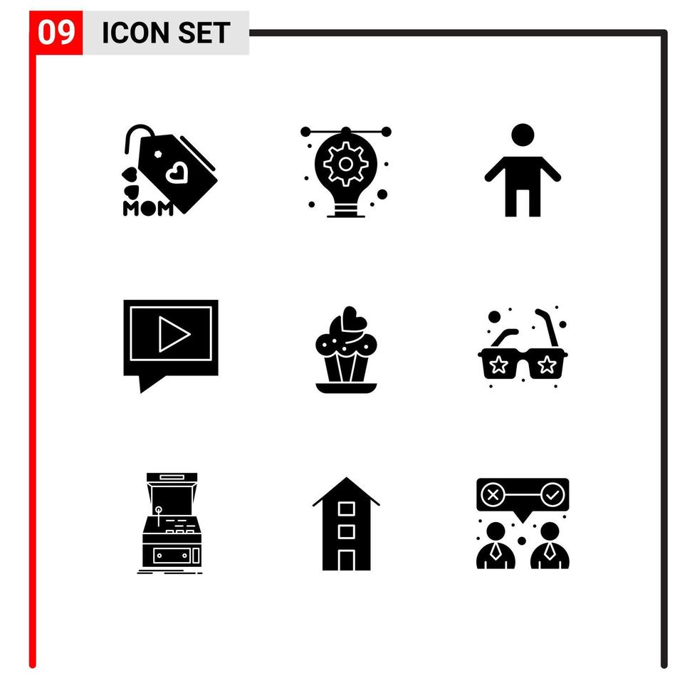 pacote de ícones vetoriais de estoque de 9 sinais e símbolos de linha para amor, cupcake, pai, correio, vídeo, elementos de design de vetores editáveis