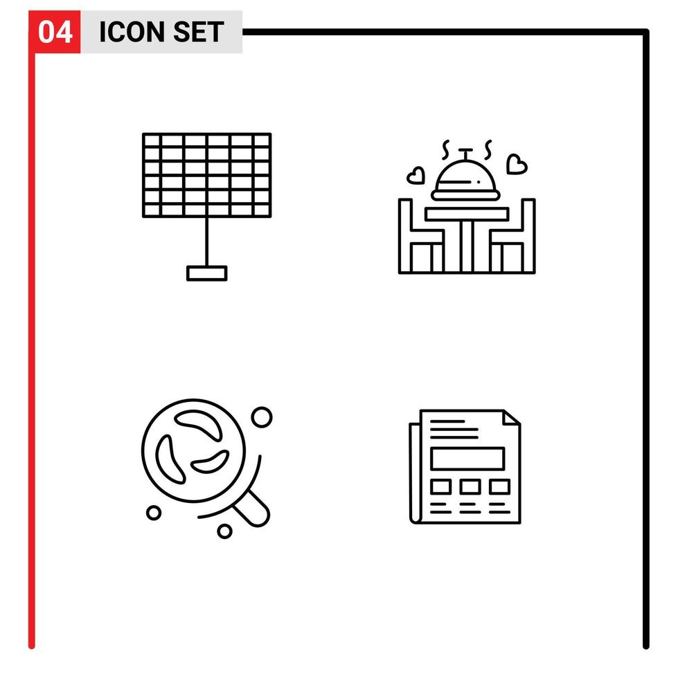 grupo de símbolos de ícone universal de 4 cores planas de linhas preenchidas modernas de relatório de placa de jantar de pesquisa de bateria elementos de design vetorial editáveis vetor