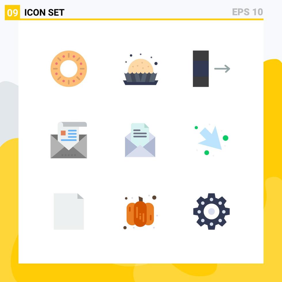 9 cores planas de vetores temáticos e símbolos editáveis de elementos de design de vetores editáveis de carta de dados de texto de escritório e-mail