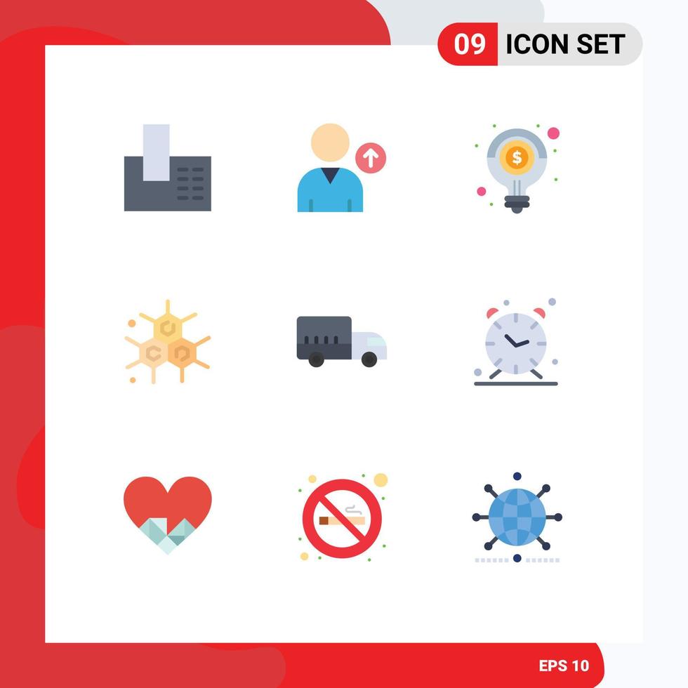 conjunto de cores planas de interface móvel de 9 pictogramas de elementos de design de vetores editáveis de elementos de design de vetores editáveis de químico de ciência de transporte