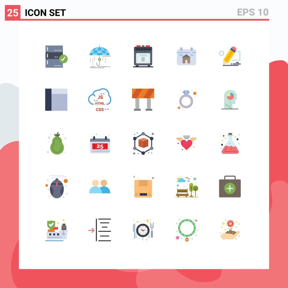 pacote de interface do usuário de 25 cores planas básicas de calendário de dinheiro imobiliário de casa forno de cozimento elementos de design vetorial editáveis vetor