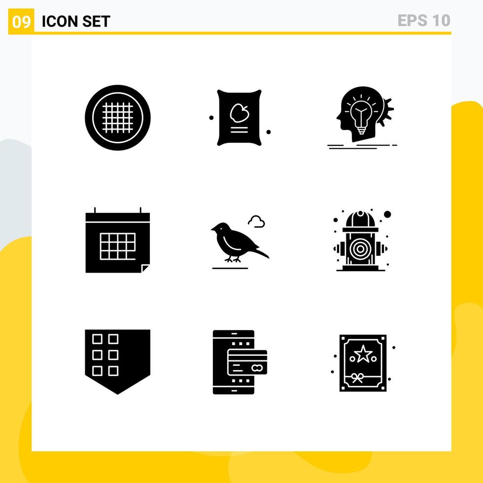 grupo de símbolos de ícone universal de 9 glifos sólidos modernos da data do evento calendário criativo pensando elementos de design de vetores editáveis