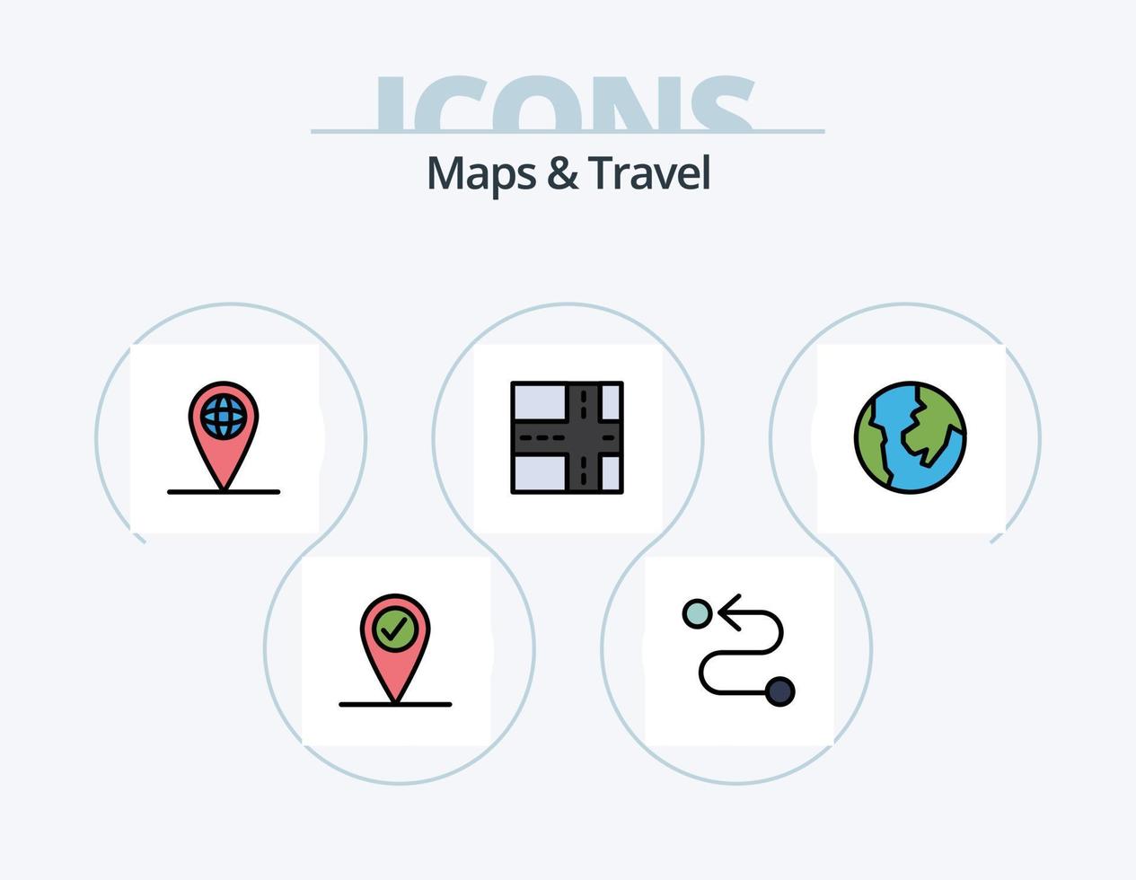 mapas e linha de viagem cheia de ícones pack 5 design de ícones. . mapa. . mundo vetor