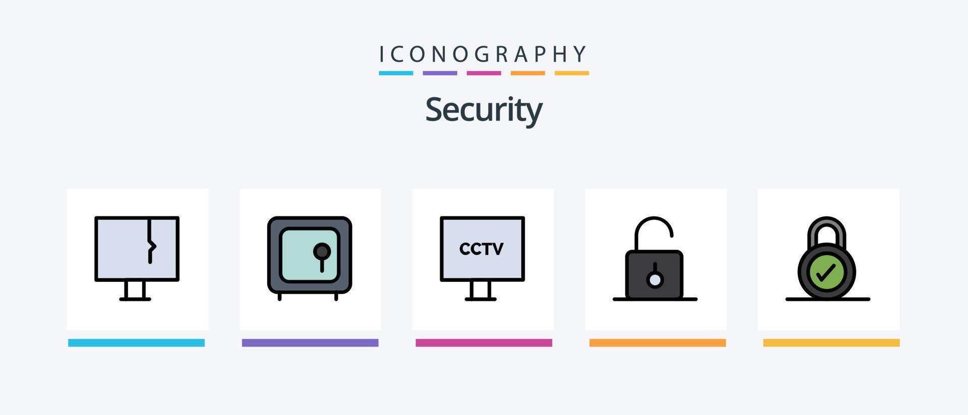 linha de segurança cheia de 5 ícones incluindo privacidade. cadeado. pc. conta. vírus. design de ícones criativos vetor