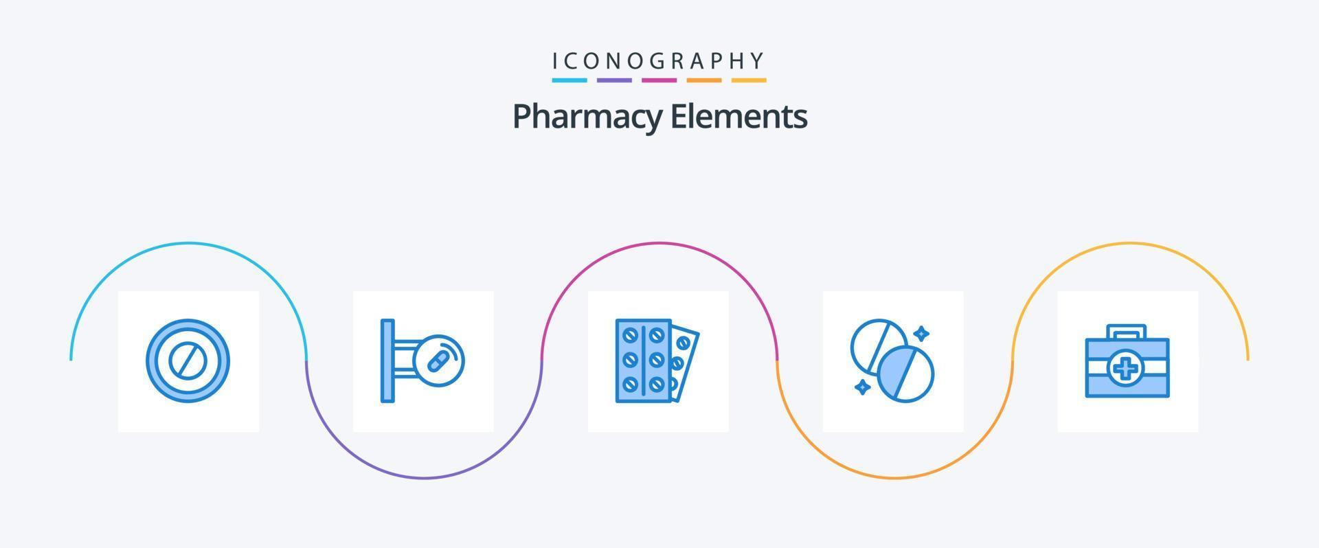 Pacote de ícones de elementos de farmácia azul 5, incluindo médico. hospital. medicina. medicina. saúde vetor