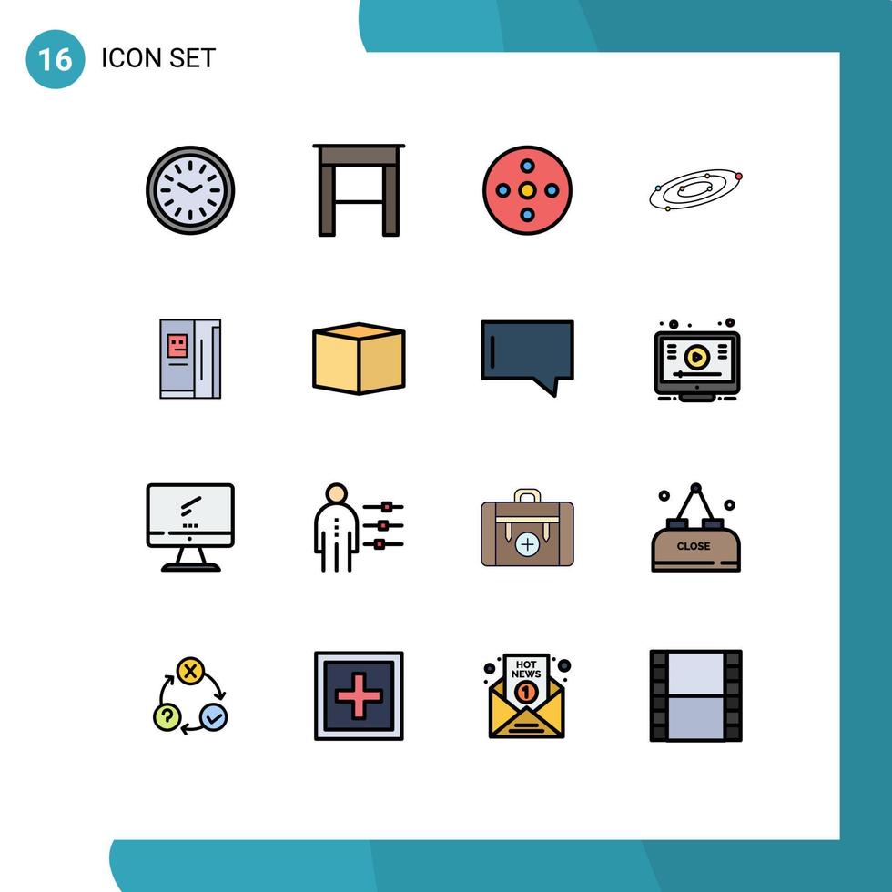 16 interface de usuário pacote de linha cheia de cores planas de sinais e símbolos modernos de sistema de geladeira carretel de câmera planetas galáxia editáveis elementos de design de vetores criativos