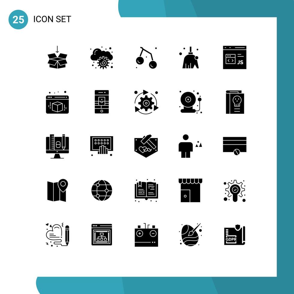 conjunto de 25 sinais de símbolos de ícones de interface do usuário modernos para desenvolver código de verão varredura limpa elementos de design de vetores editáveis
