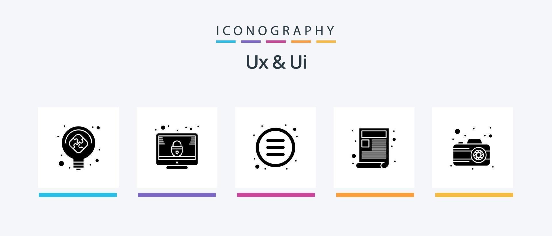 pacote de ícones ux e ui glyph 5 incluindo foto. local na rede Internet. Lista. rede. contente. design de ícones criativos vetor