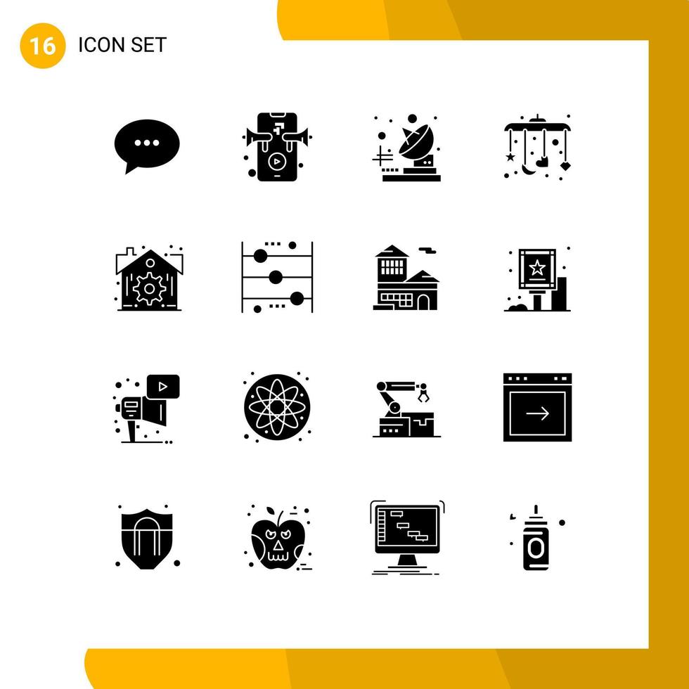 pacote de interface do usuário de 16 glifos sólidos básicos de configurações de cálculo de telecomunicações elementos de design de vetores editáveis de sono real