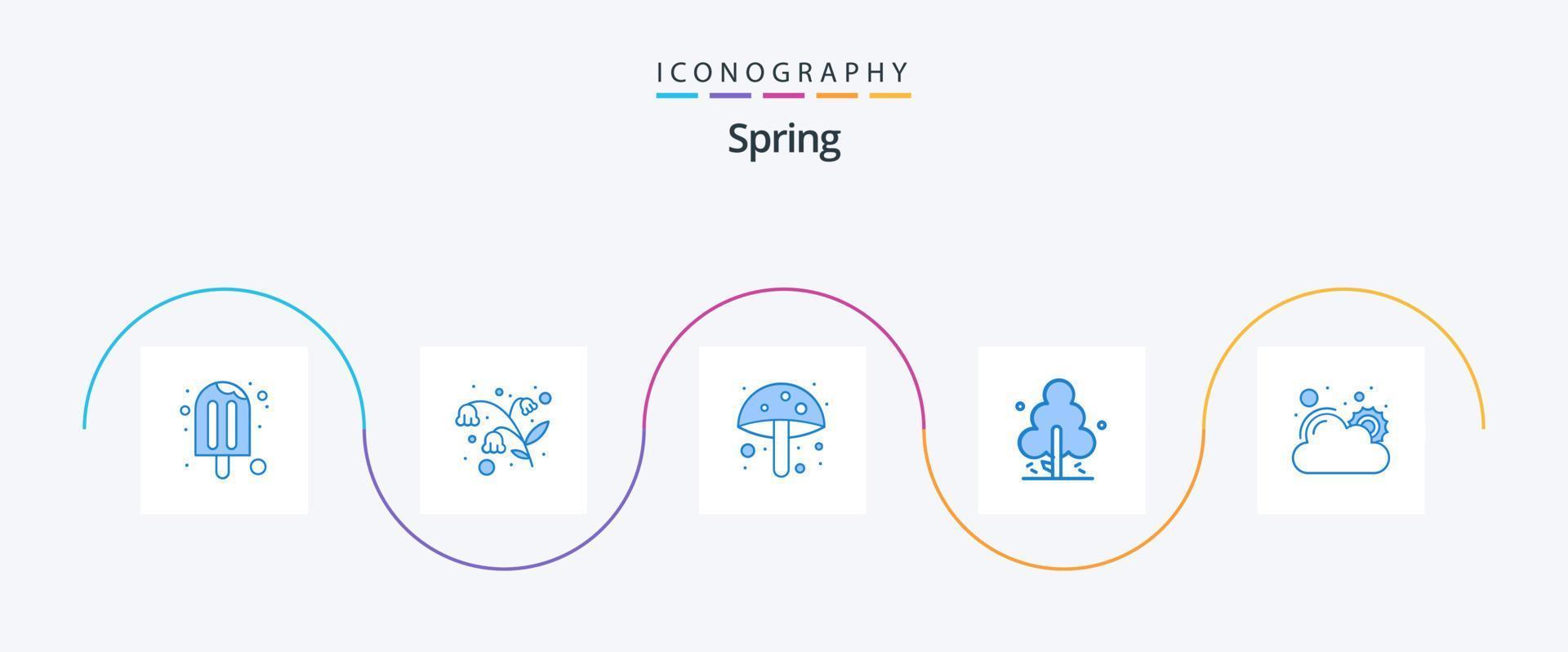 primavera pacote de ícones azul 5 incluindo sol. árvore. amanita. primavera. natureza vetor