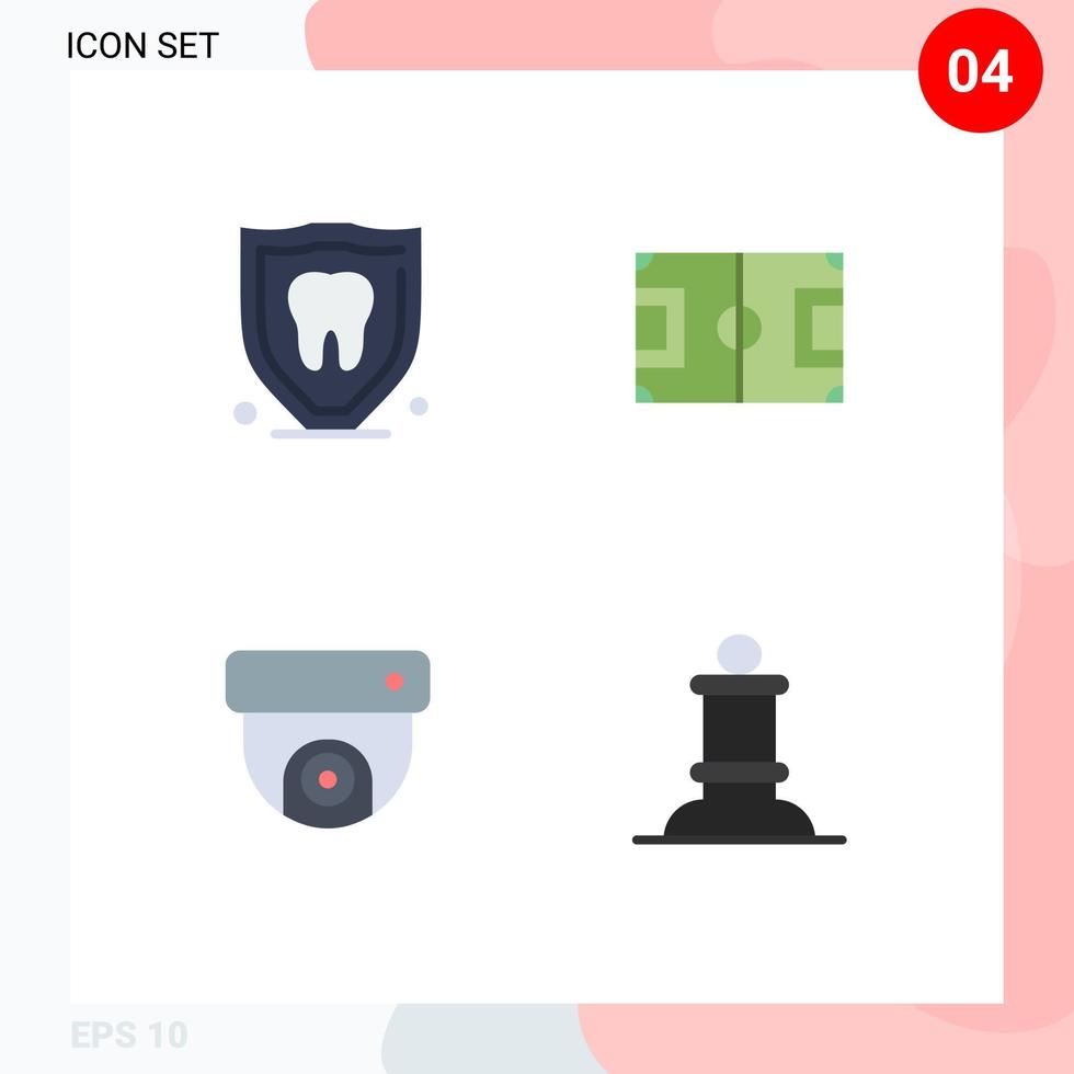 grupo de símbolos de ícone universal de 4 ícones planos modernos de mídia de jogo de dente de câmera de seguro elementos de design de vetores editáveis
