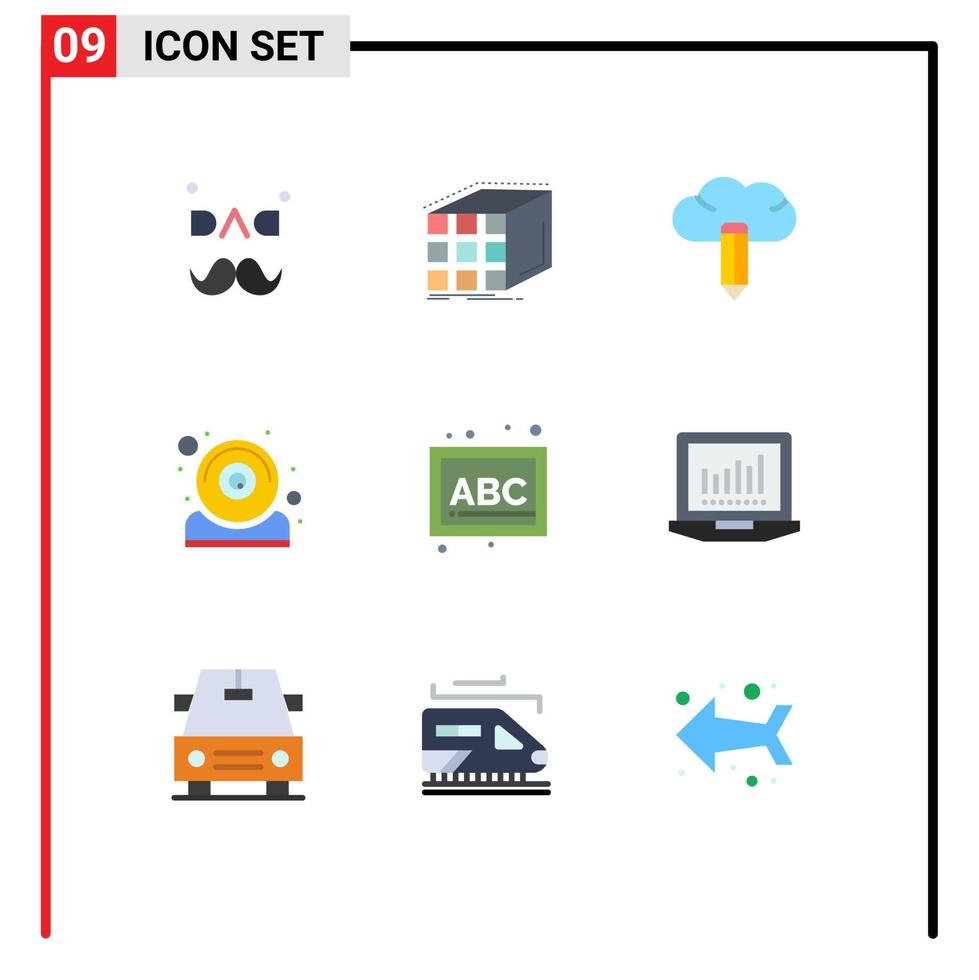 conjunto de cores planas de interface móvel de 9 pictogramas de matriz de webcam de blocos elementos de design de vetores editáveis por computador