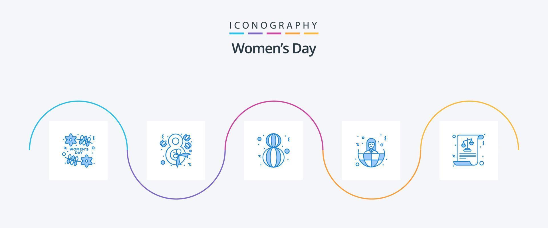 pacote de ícones do dia azul 5 das mulheres, incluindo igualdade. mundo. oito de março. mulheres. o negócio vetor