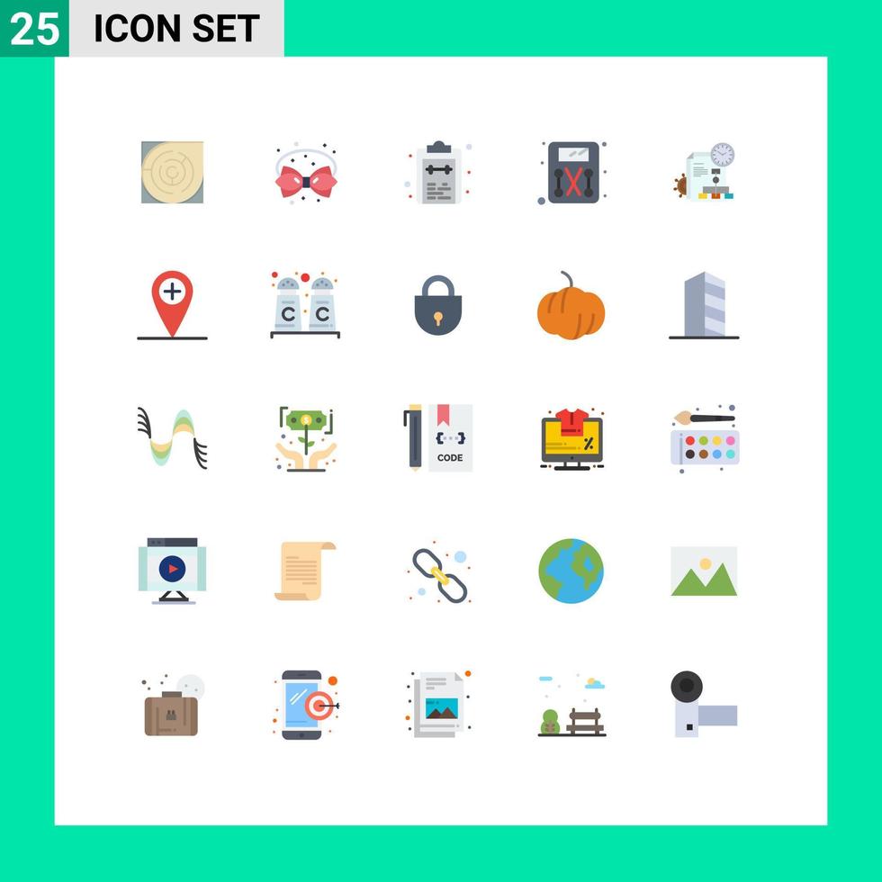 conjunto de cores planas de interface móvel de 25 pictogramas de máquina de pesagem, decoração de dieta, marca de tarefa, elementos de design vetorial editáveis vetor