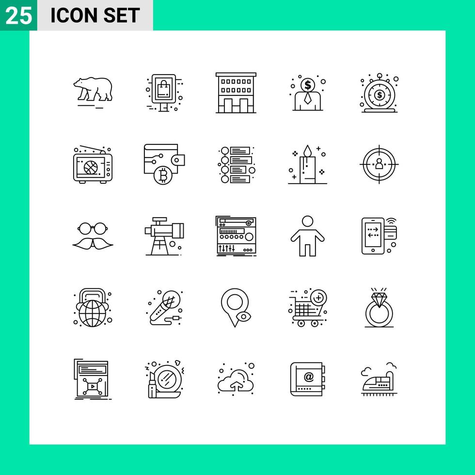 grupo de sinais e símbolos de 25 linhas para edifícios de financiamento de empréstimo, lojas de salário de funcionários, elementos de design de vetores editáveis