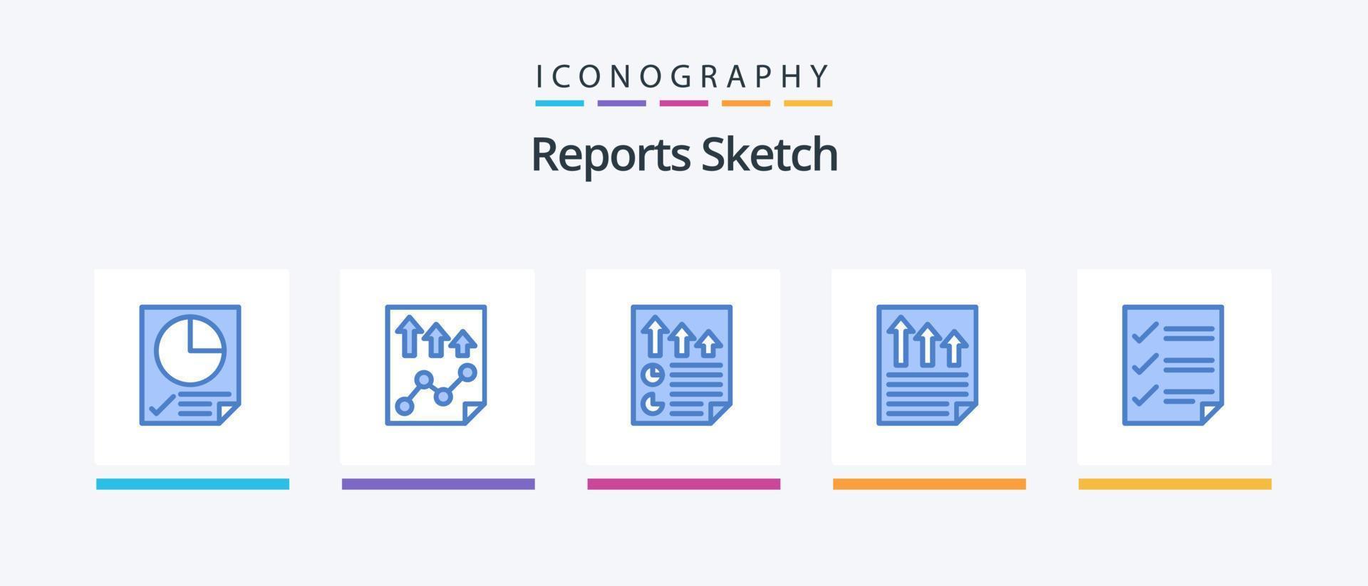 relatórios esboçam o pacote de ícones azul 5, incluindo a página. dados. relatório. marcas de seleção. página. design de ícones criativos vetor
