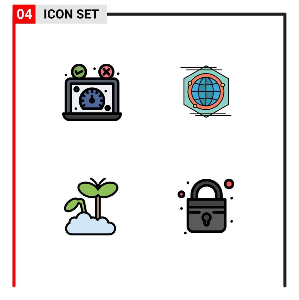 Pacote de cores planas de 4 linhas preenchidas de interface de usuário de sinais e símbolos modernos de teste de velocidade, crescimento, polígono, maturidade, elementos de design de vetores editáveis