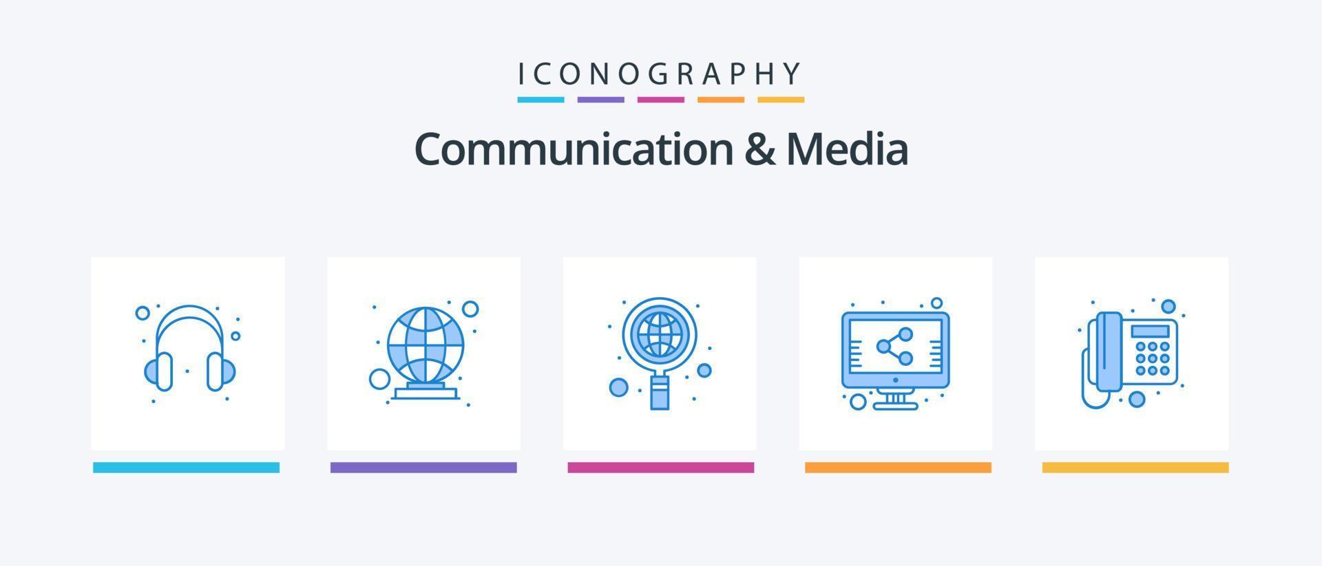 pacote de ícones de comunicação e mídia azul 5, incluindo telefone. casa. global. comunicação. tela. design de ícones criativos vetor