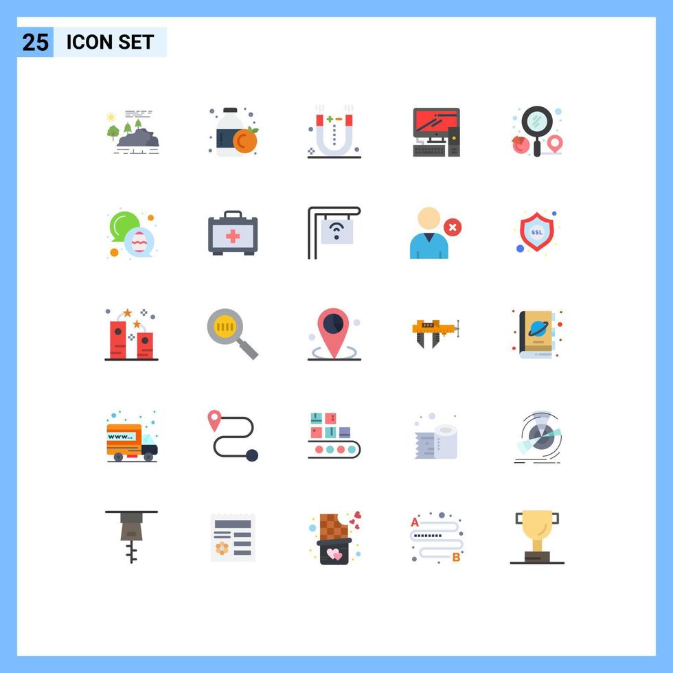 Pacote de cores planas de 25 interfaces de usuário de sinais e símbolos modernos do gráfico pc atração computador de escritório editável elementos de design vetorial vetor