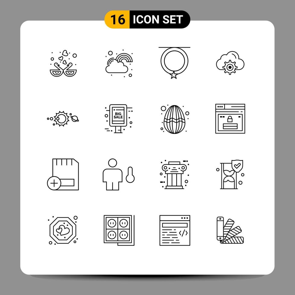 conjunto de 16 sinais de símbolos de ícones de interface do usuário modernos para configuração de computação sorte nuvem moda elementos de design de vetores editáveis