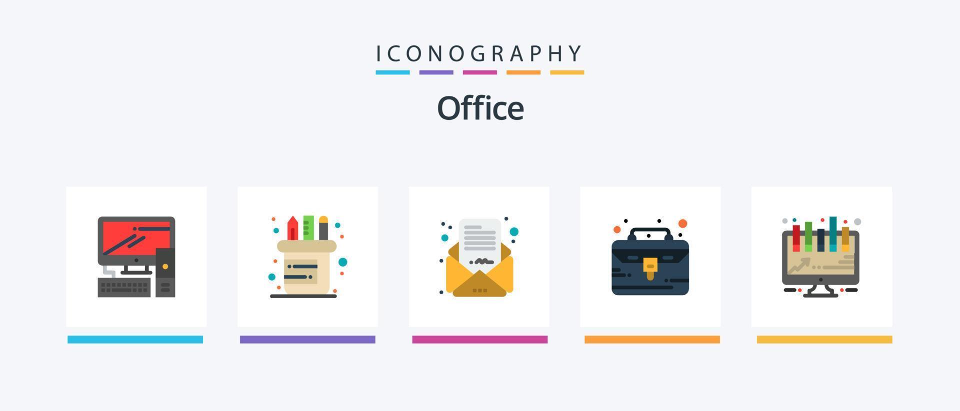 Pacote de ícones do Office Flat 5, incluindo apresentação. análise. o email. coisa. caso. design de ícones criativos vetor