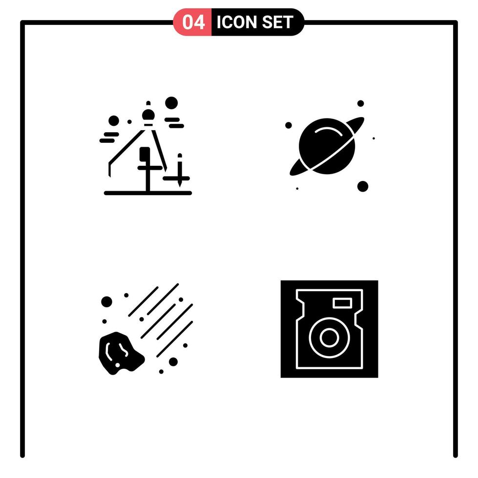 pacote de ícones vetoriais de estoque de 4 sinais e símbolos de linha para design de disco planeta meteoro elementos de design de vetores editáveis