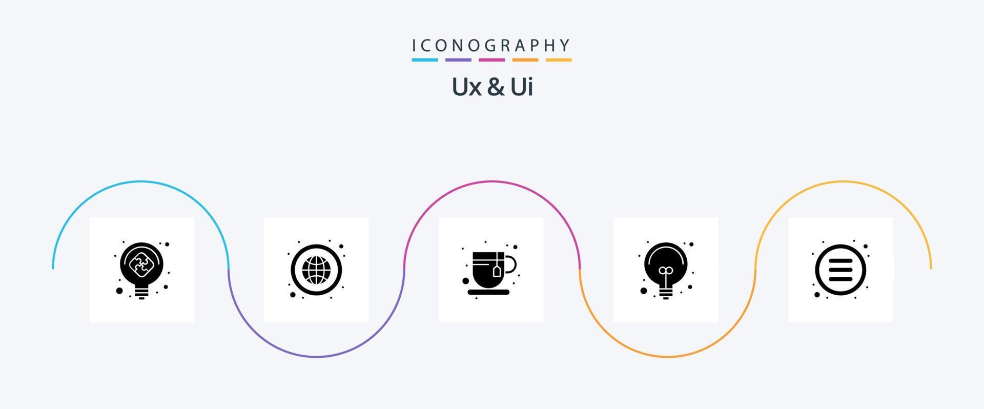 pacote de ícones ux e ui glyph 5 incluindo controle. solução. intervalo. claro. lâmpada vetor