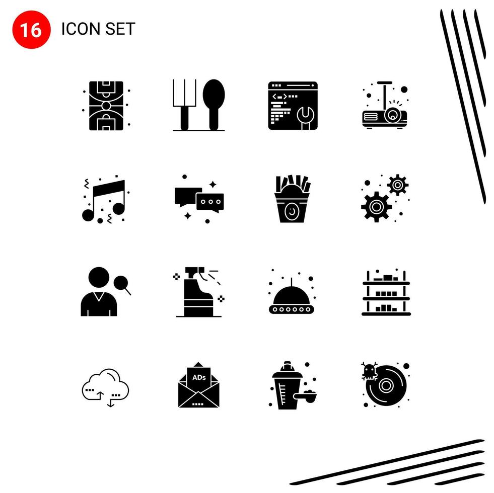 conjunto de 16 sinais de símbolos de ícones de interface do usuário modernos para configuração de música de festa elementos de design de vetores editáveis de luz divertida