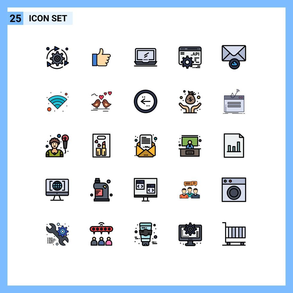 conjunto de 25 sinais de símbolos de ícones de interface do usuário modernos para conceito de api de nuvem amor api imac elementos de design de vetores editáveis