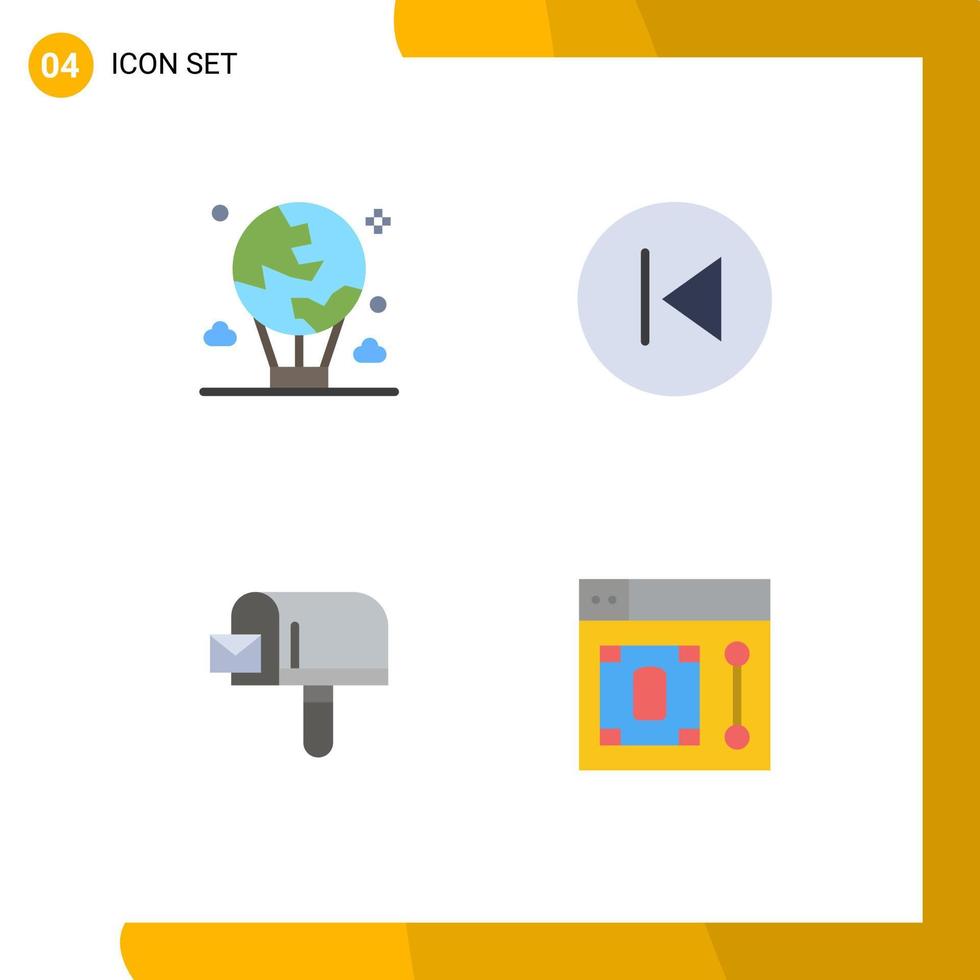 4 ícones planos universais definidos para aplicativos da web e móveis air music seta global correio esquerdo elementos de design de vetores editáveis