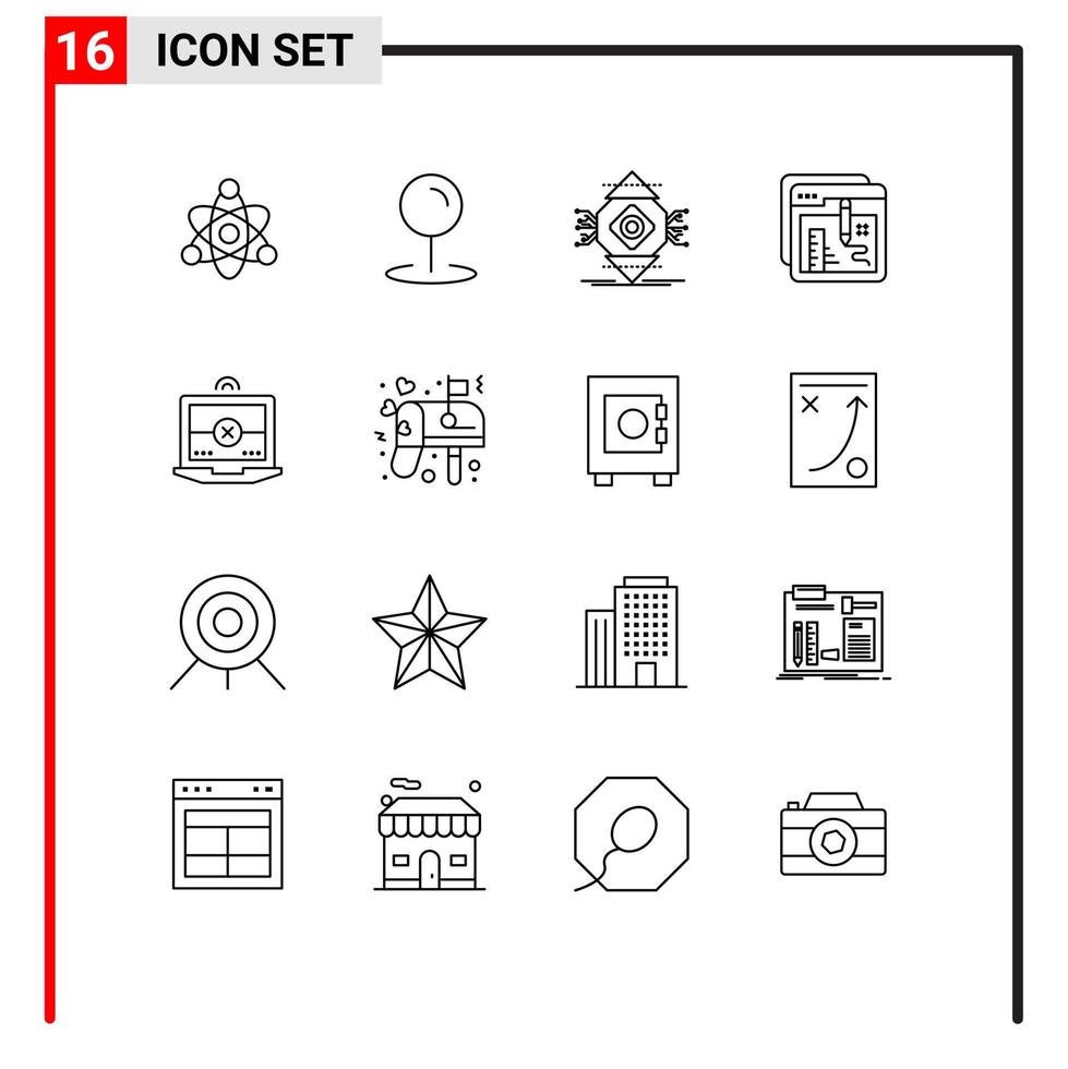 conjunto moderno de 16 contornos e símbolos, como arquivos de computação educação onipresente elementos de design de vetor editável criativo