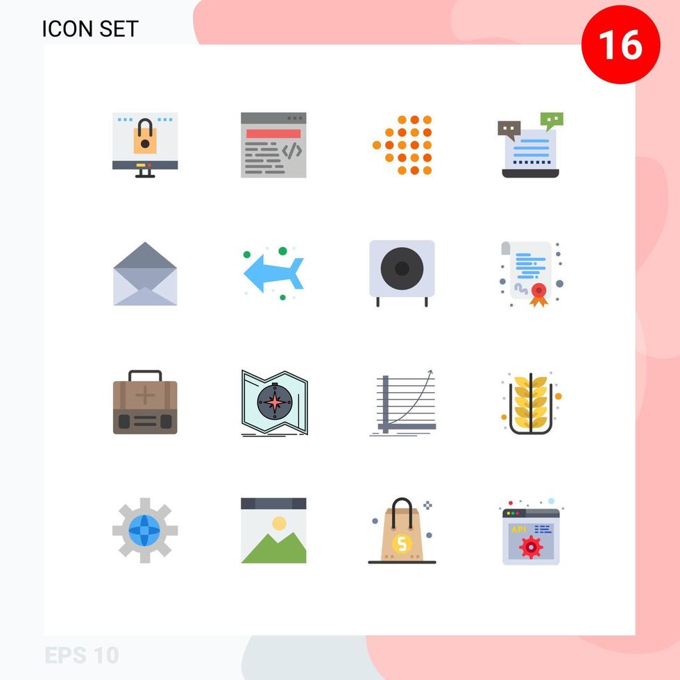 grupo de 16 sinais e símbolos de cores planas para carrinho de compras de seta de namorados de correio pacote editável de elementos de design de vetores criativos