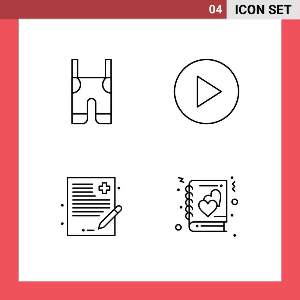 pacote de 4 sinais e símbolos modernos de cores planas de linha preenchida para mídia impressa na web, como calças de cuidados com a saúde do bebê, play book, elementos de design vetorial editáveis vetor