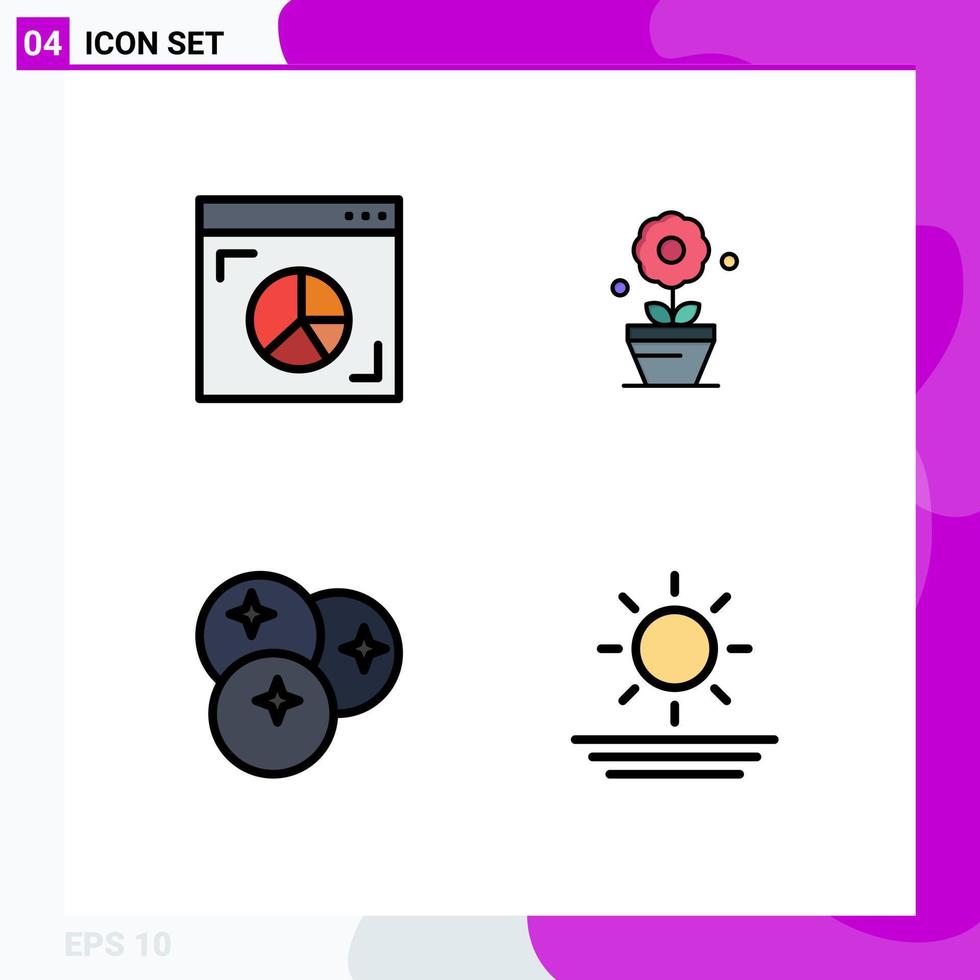 conjunto moderno de 4 cores e símbolos planos de linha preenchida, como elementos de design de vetores editáveis de marketing de frutas de navegador