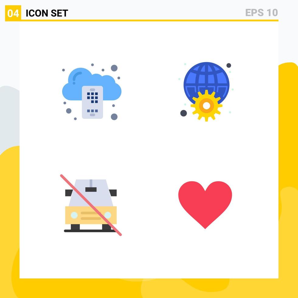 conjunto de pictogramas de 4 ícones planos simples de internet de servidor de carro de backup sem elementos de design vetorial editáveis vetor